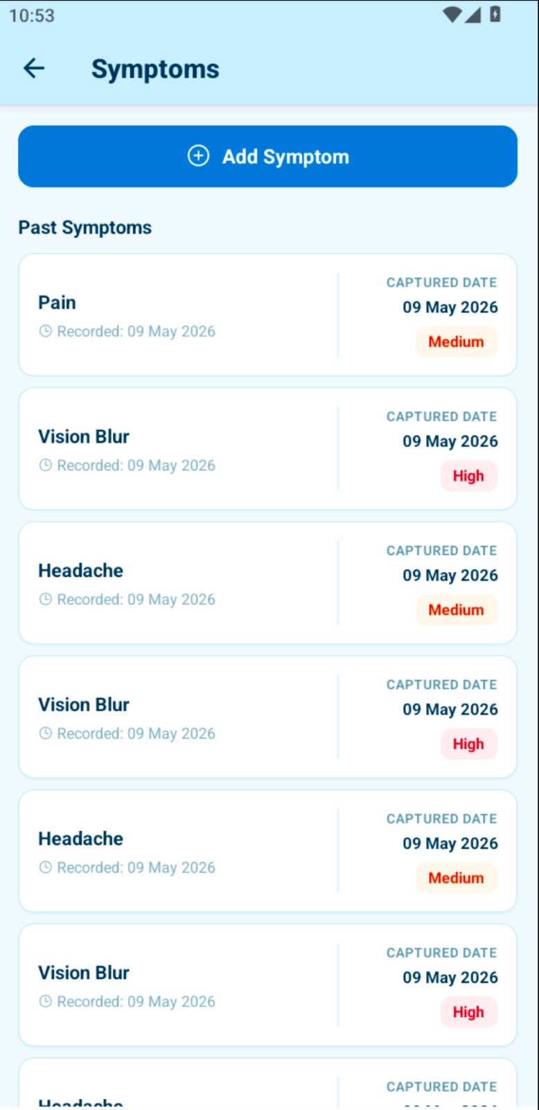 Symptoms tracking